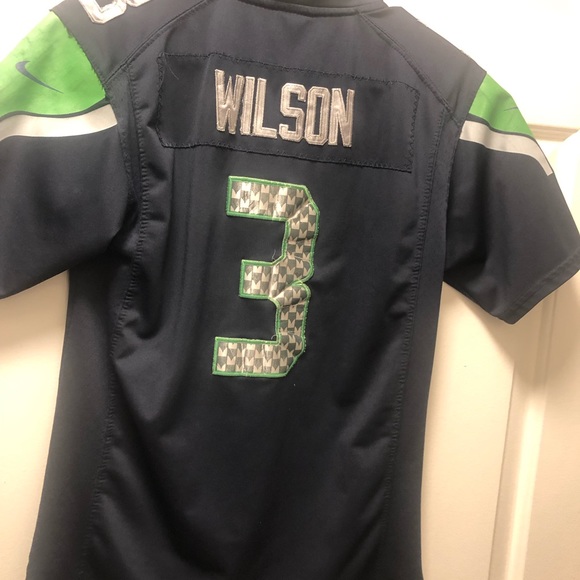 Nike On Field NFL Seattle Seahawks #3 Wilson Boy's Blue Silver Lime Jersey - Picture 8 of 13
